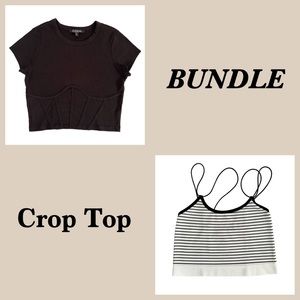 Bundle Crop Top Short Sleeve and Spaghetti Strap Cropped Top Medium Black White